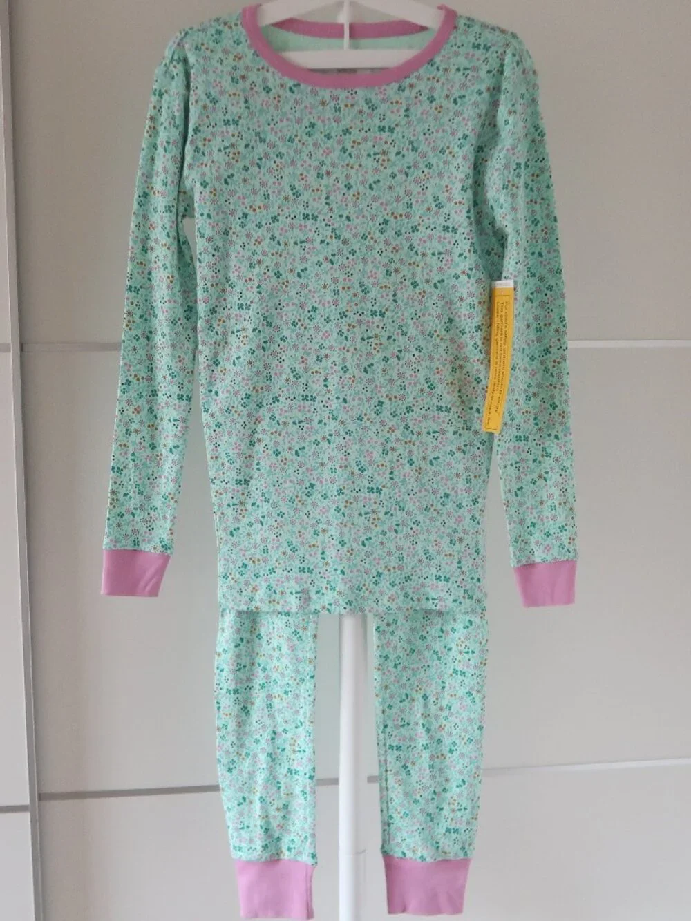J. Crew Crewcuts Girls 14 Floral Cotton Pajama Set Mint Green Pink Long Sleeve